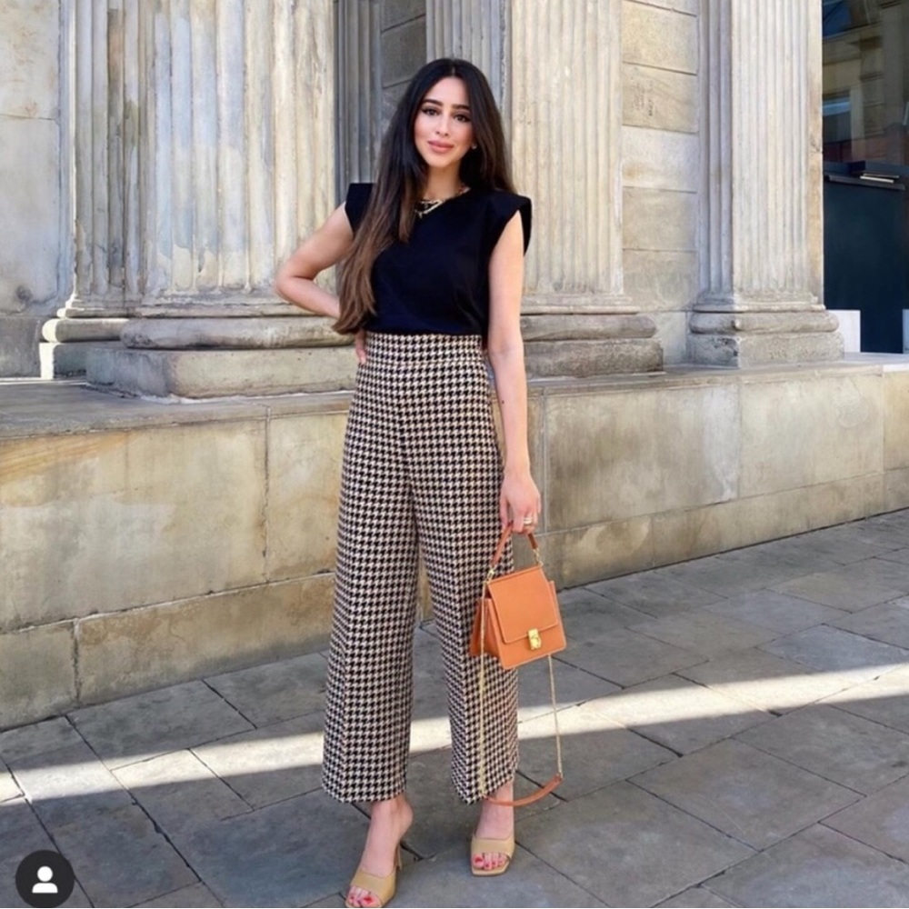 ZARA Houndstooth CULOTTES Trousers HIGH WAIST Wide Leg Pants Tweed Multicolor